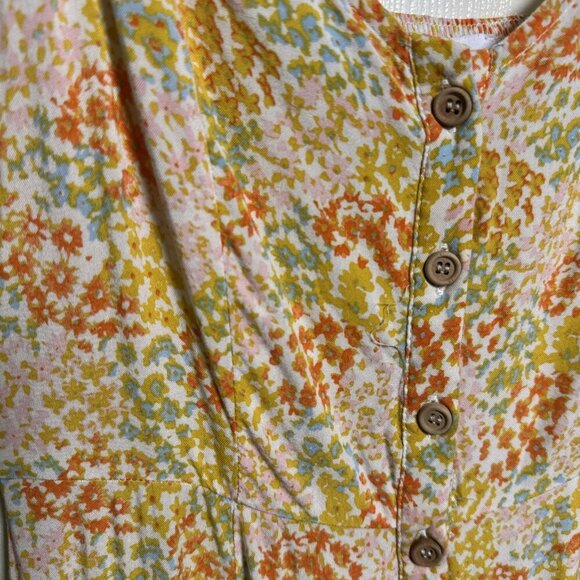 Mimi Chica Medium Yellow Orange Ditsy Floral Sleeveless Button Down Dress Boho - Picture 6 of 14